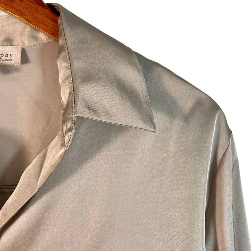Philosophy Republic Clothing Champagne Satin Blouse M Mother-of-Pearl - Picture 5 of 10